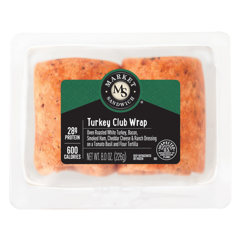 Market Sandwich Turkey Club Wrap With Bacon, Ham, Cheddar Cheese, & Ranch Dressing 8 Ounce Size - 8 Per Case.