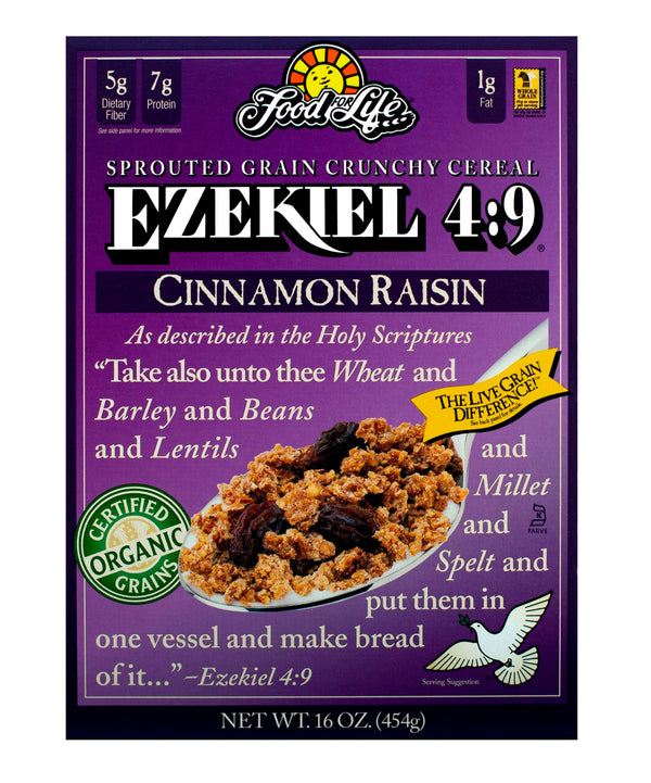 Food For Life Organic Ezekiel Sprouted Whole Grain Cinnamon Raisin Cereal 16 Ounce Size - 6 Per Case.