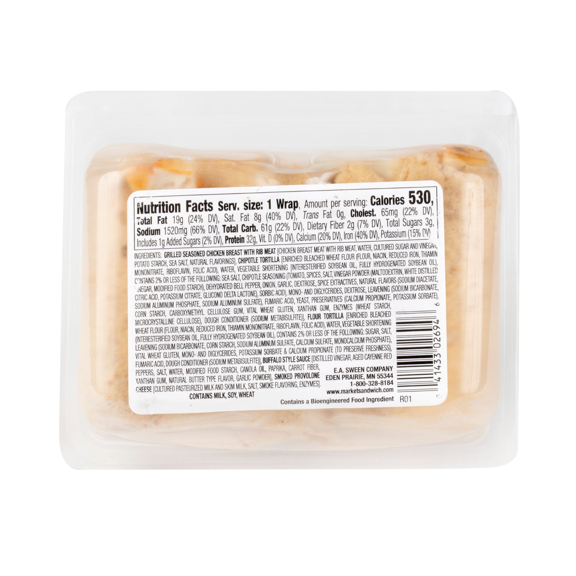 Market Sandwich Buffalo Style Grilled Chicken & Provolone Sandwich Wrap 8.6 Ounce Size - 8 Per Case.