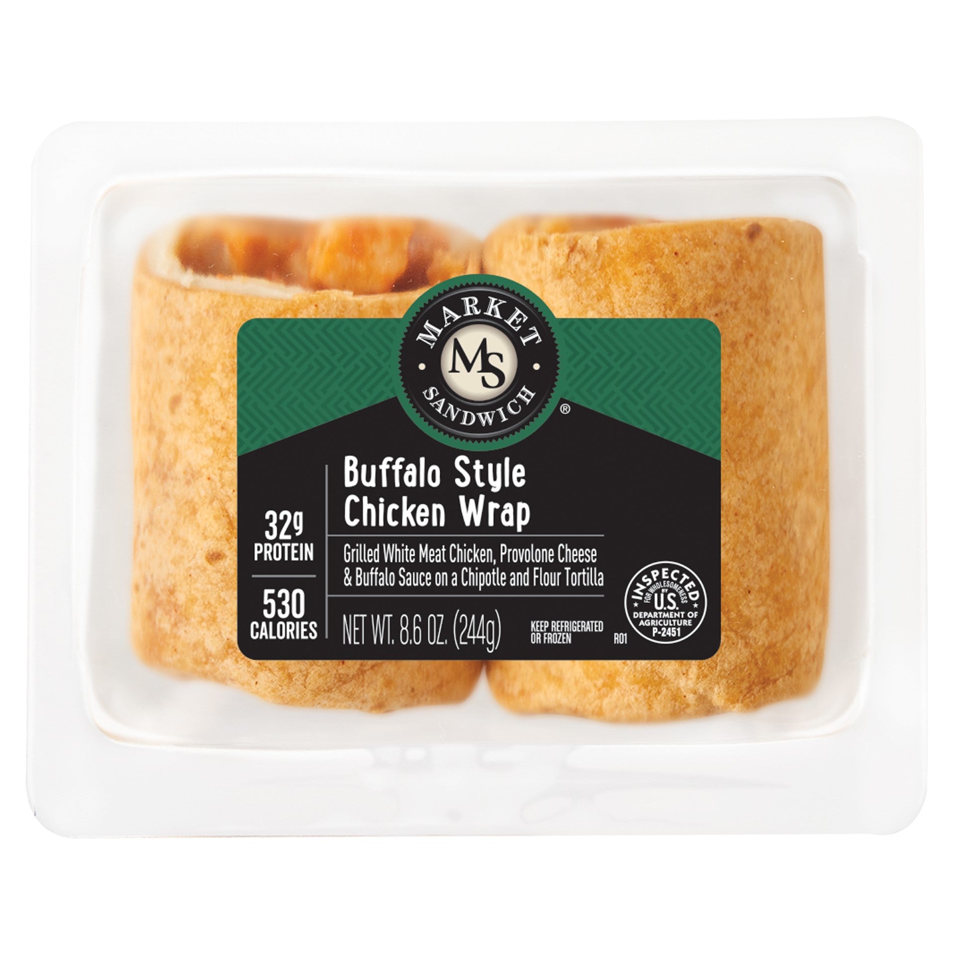Market Sandwich Buffalo Style Grilled Chicken & Provolone Sandwich Wrap 8.6 Ounce Size - 8 Per Case.