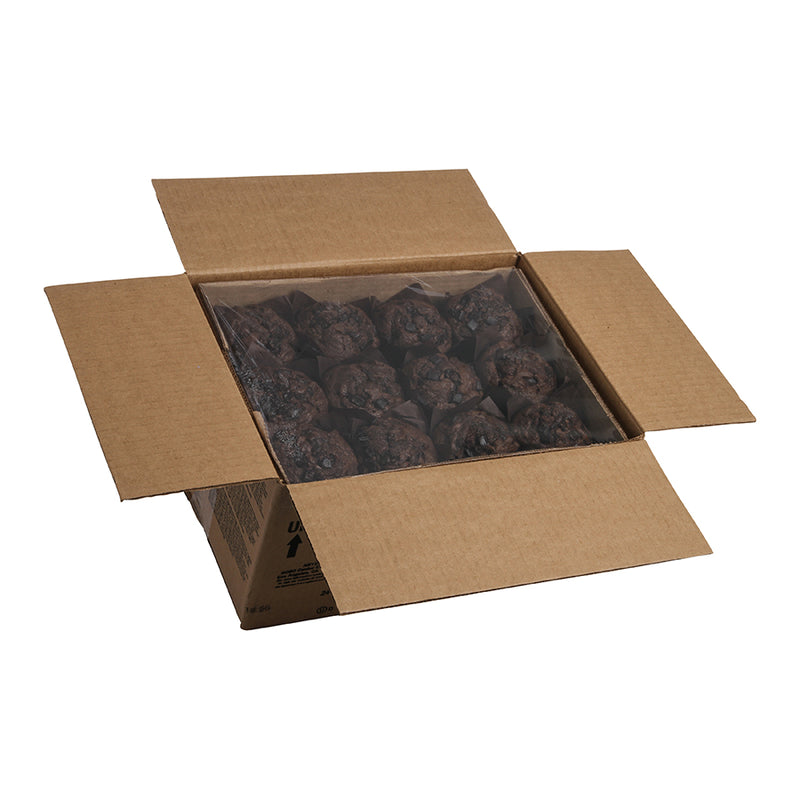 Decadent Chocolate Muffin With Chocolate Chips And Chocolate Flavored Chunks Naturally And 4 Ounce Size - 24 Per Case.