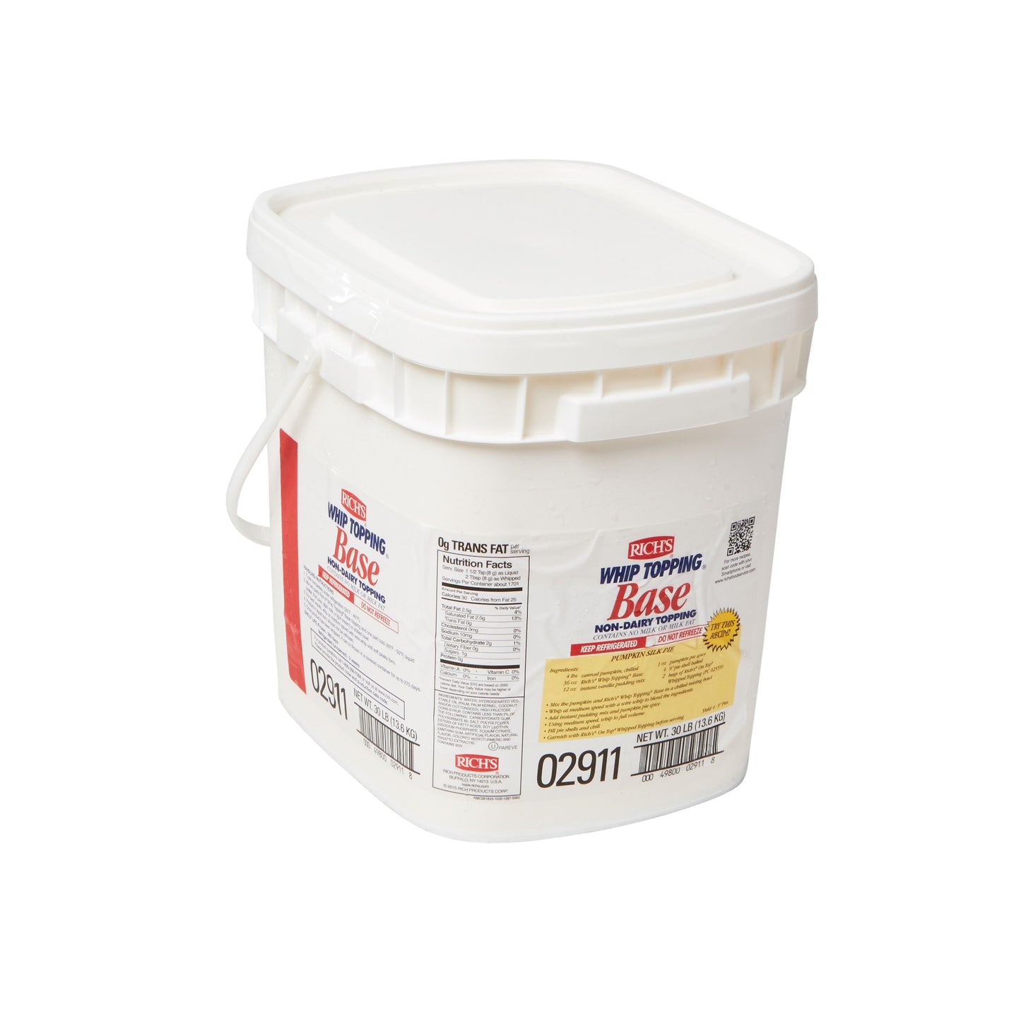 Base Non Dairy Whip Topping Pail 30 Pound Each - 1 Per Case.