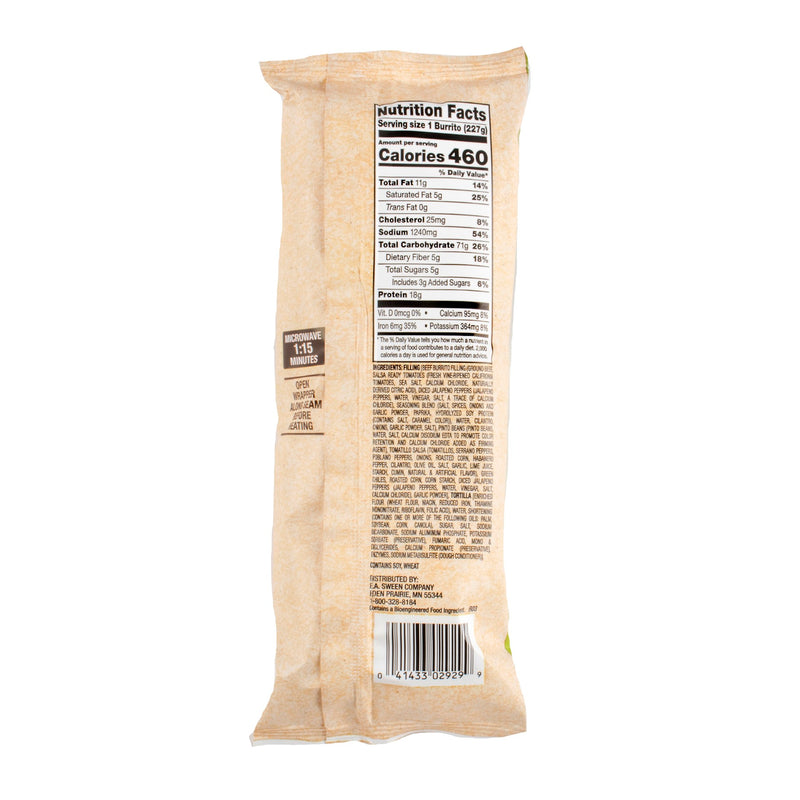 San Luis Beef & Bean Green Chile Burrito 8 Ounce Size - 10 Per Case.