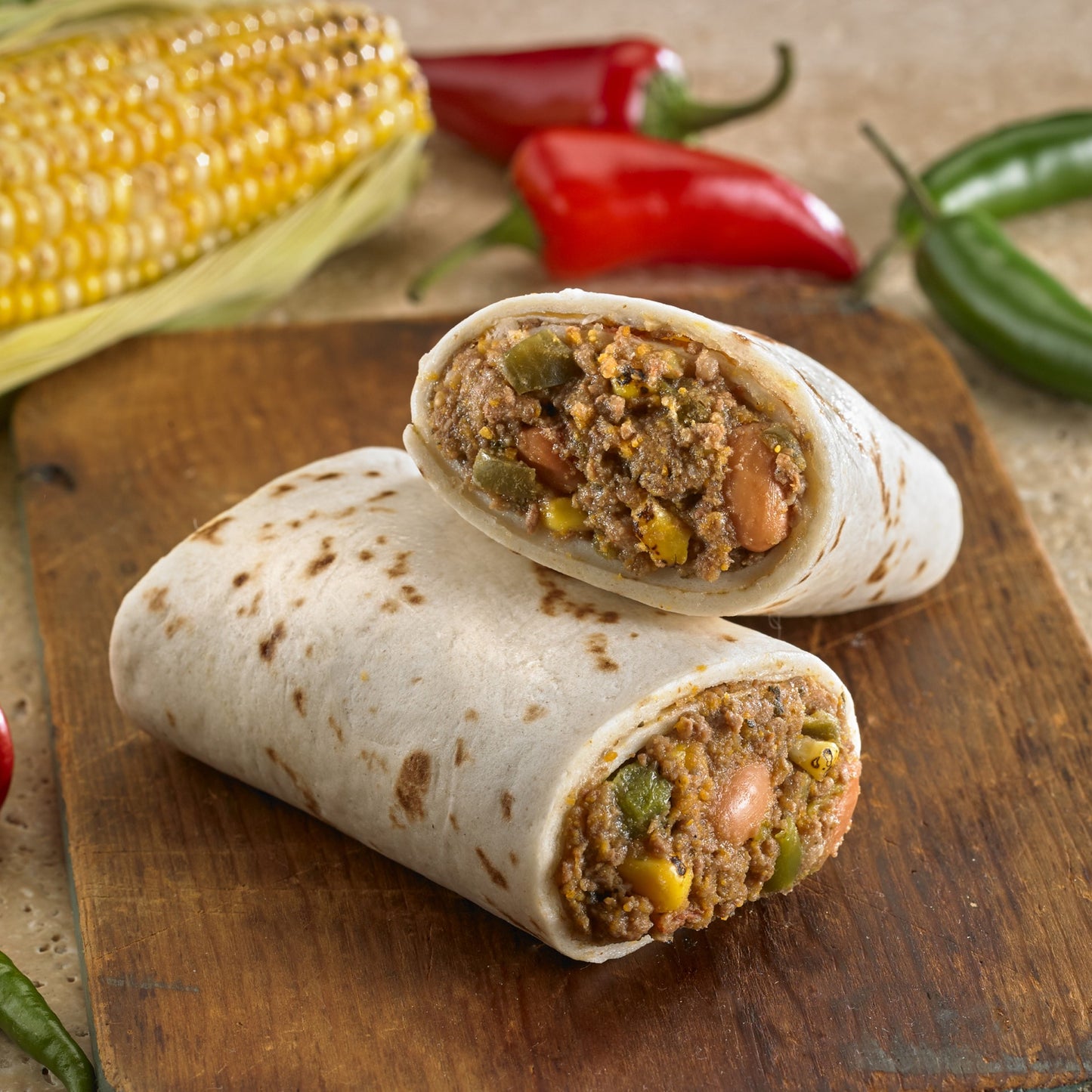 San Luis Beef & Bean Green Chile Burrito 8 Ounce Size - 10 Per Case.