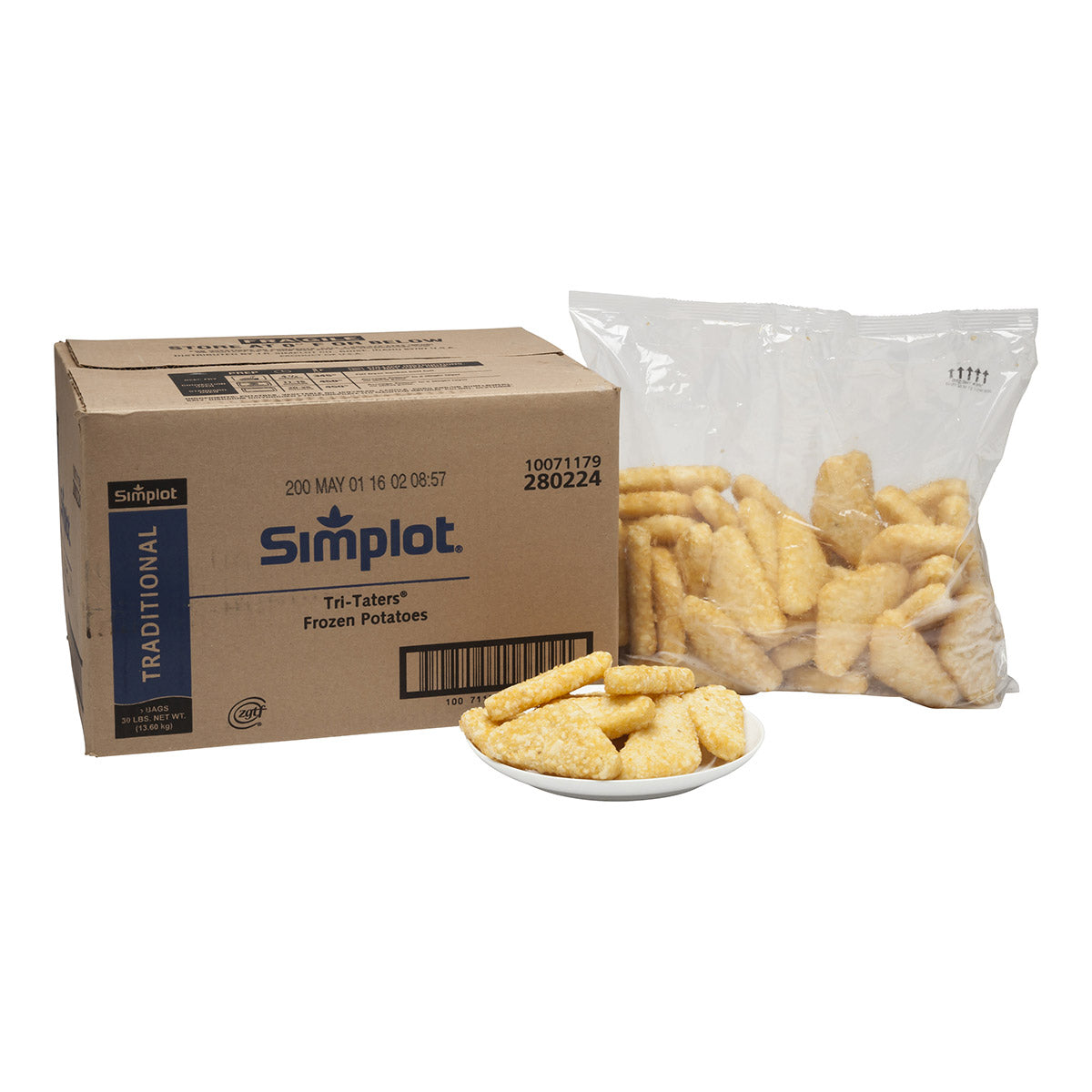 Simplot Traditional Tater Triangles 5 Pound Each - 6 Per Case.