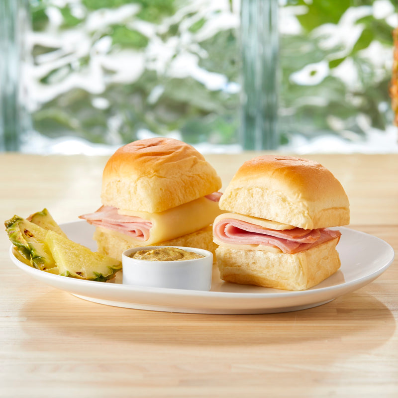 Market Sandwich Smoked Ham And Swiss Sliders 4.3 Ounce Size - 8 Per Case.