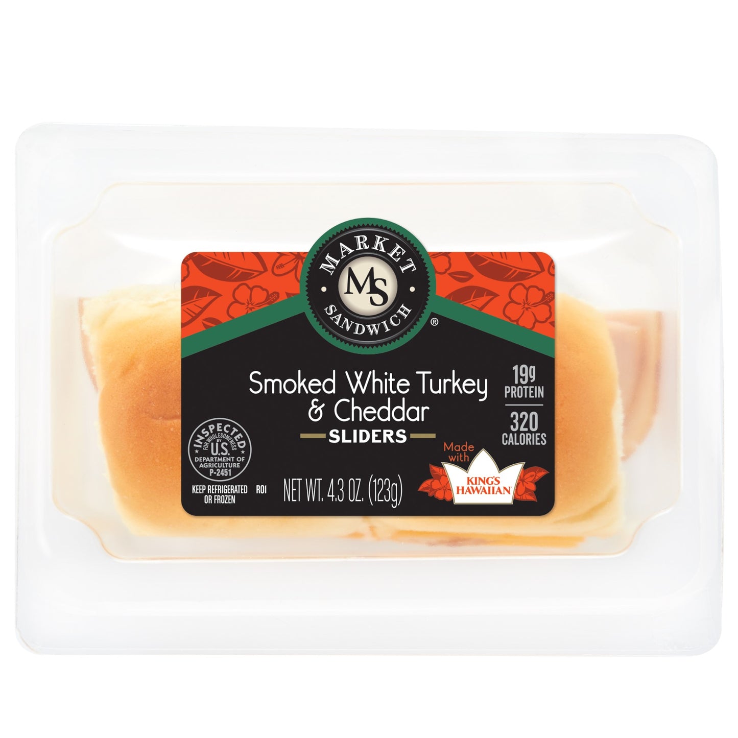 Market Sandwich Smoked White Turkey And Cheddar Sliders 4.3 Ounce Size - 8 Per Case.