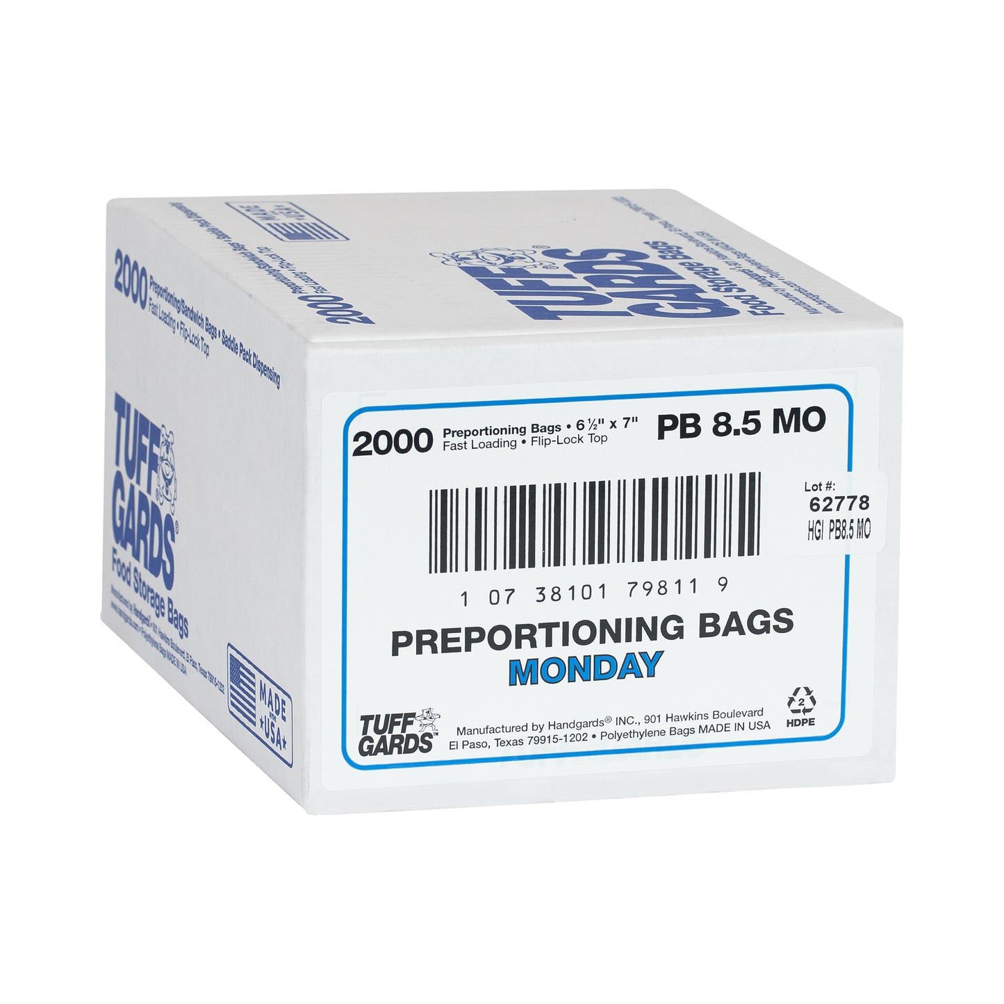 Bag High Density Saddle Preportion Bag Printed Blue Monday 2000 Each - 1 Per Case.