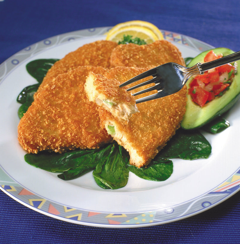 Value Fish Breaded Portions Oven Ready Croquette Formed 10 Pound Each - 1 Per Case.