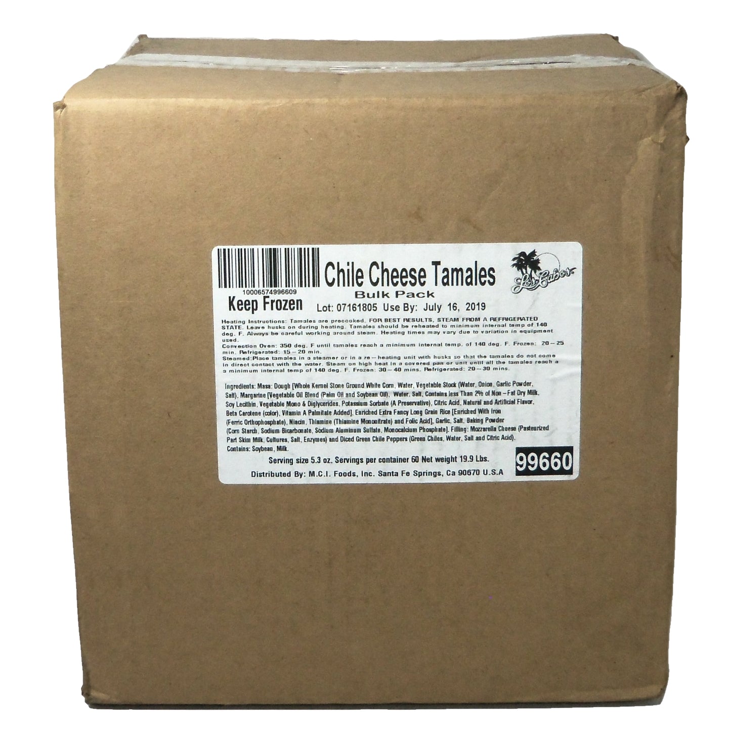 Los Cabos Chile Cheese Tamale 5.3 Ounce Size - 60 Per Case.