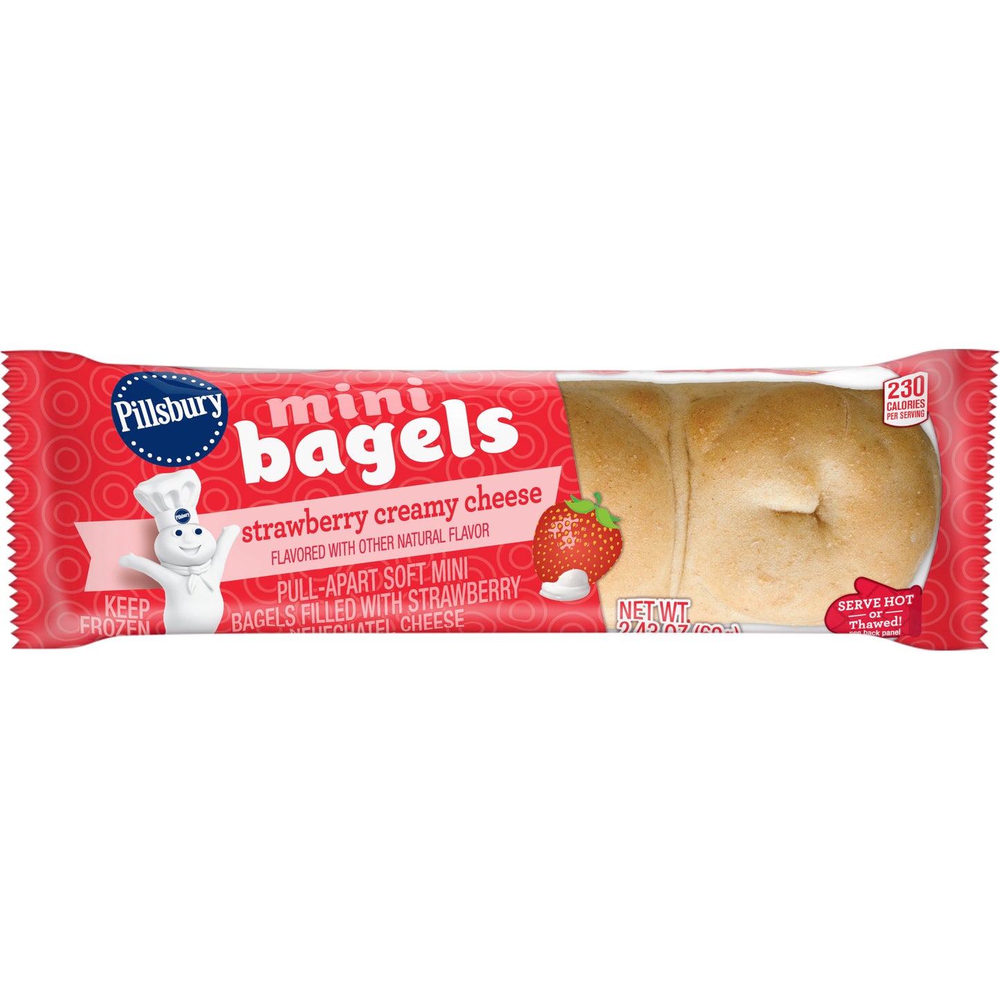 Pillsbury Frozen Mini Bagels Strawberry Creamy Cheese 2.43 Ounce Size - 72 Per Case.