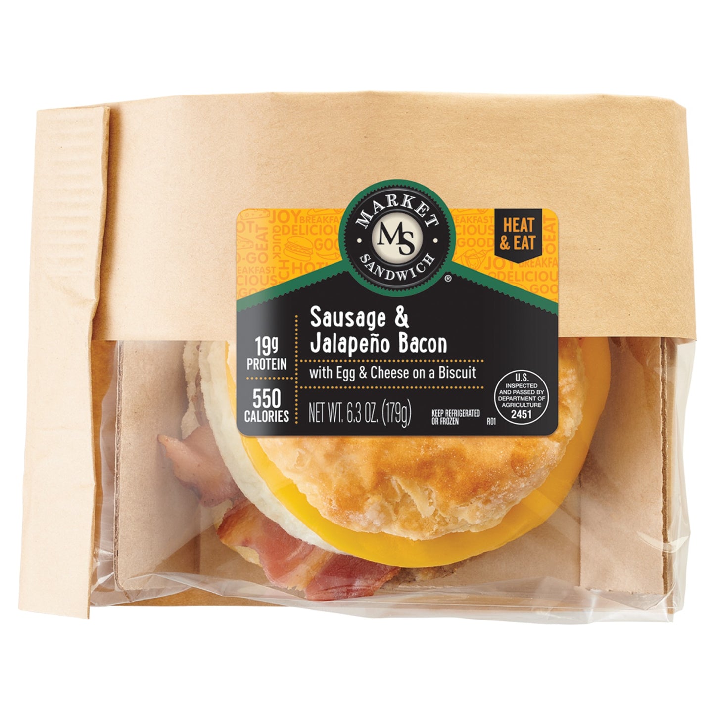 Market Sandwich Sausage And Jalapeno Bacon Biscuit 6.3 Ounce Size - 8 Per Case.