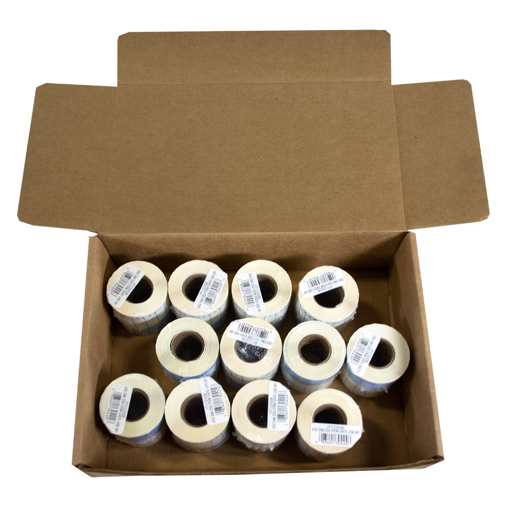 Label 2" 2" Use By 250 Count Packs - 12 Per Case.