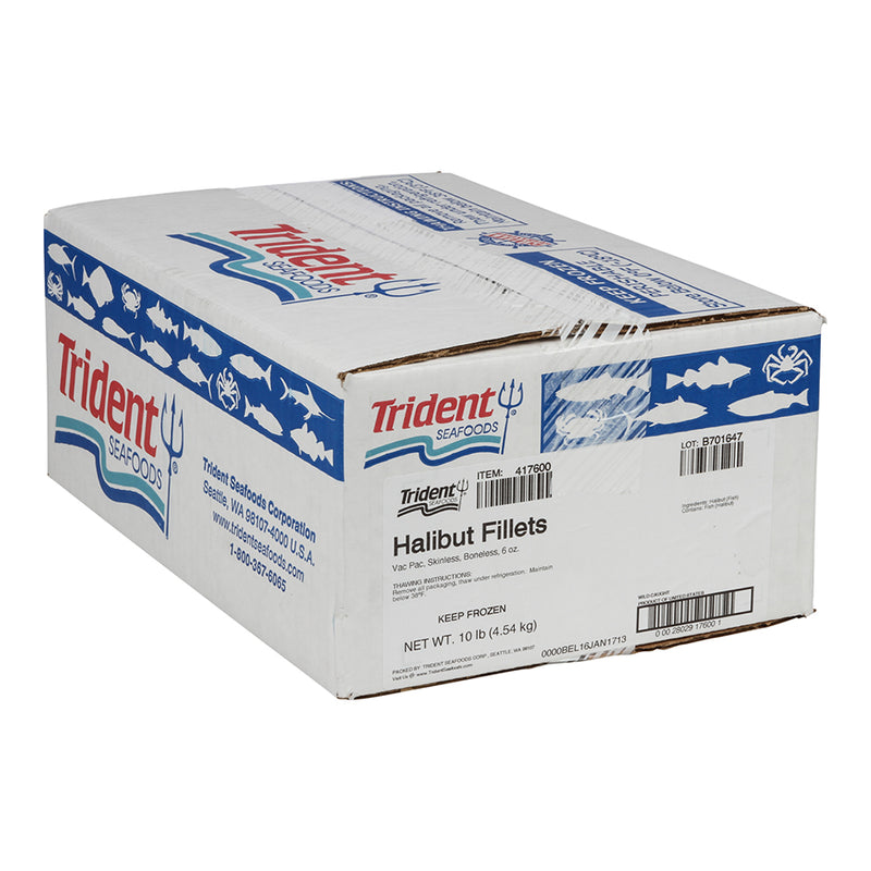 Trident Seafoods 6 Ounce Boneless Vacuum Packed Raw Halibut Loin Fillet 10 Pound Each - 1 Per Case.