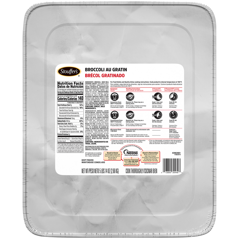 Stouffer's Broccoli Au Gratin Tray 94 Ounce Size - 4 Per Case.