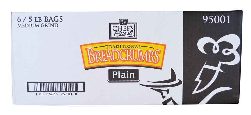 Chef's Finest Crumbled Medium Plain Bread 5 Pound Each - 6 Per Case.