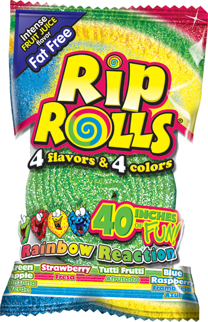 Rip Rolls Rainbow Reaction Goods Display Carton 1.4 Ounce Size - 288 Per Case.