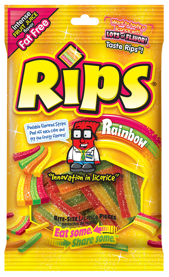 Rips Bite Size Peelable Rainbow Pieces Peg Bag 4 Ounce Size - 12 Per Case.