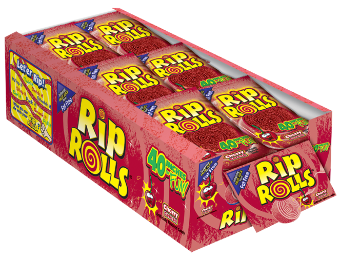 Rip Rolls Cherry Goods Displaycarton 1.4 Ounce Size - 288 Per Case.