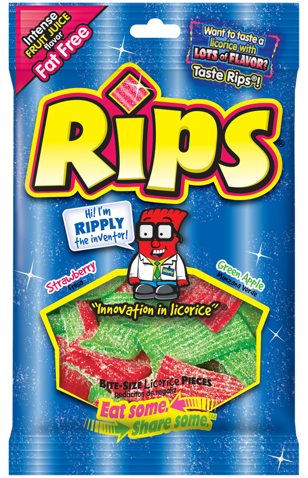 Rips Bite Size Strawberry Green Apple Pieces Peg Bag 4 Ounce Size - 12 Per Case.