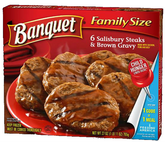 Banquet Family Size Salisbury Steaks And Brown Gravy 27 Ounce Size - 6 Per Case.