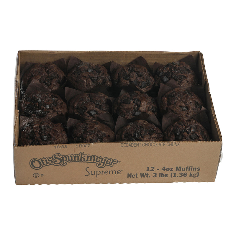 Decadent Chocolate Muffin With Chocolate Chips And Chocolate Flavored Chunks Naturally And 4 Ounce Size - 24 Per Case.