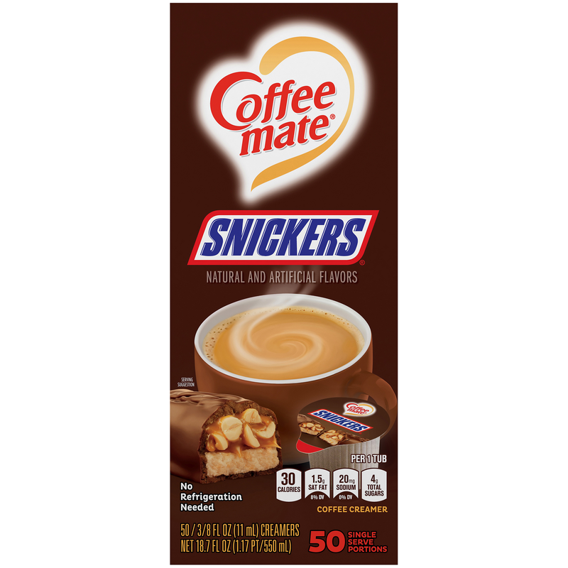 Nestle Coffee Mate Coffee Creamer Snickers Liquid Creamer Singles Coun 18.7 Fluid Ounce - 4 Per Case.