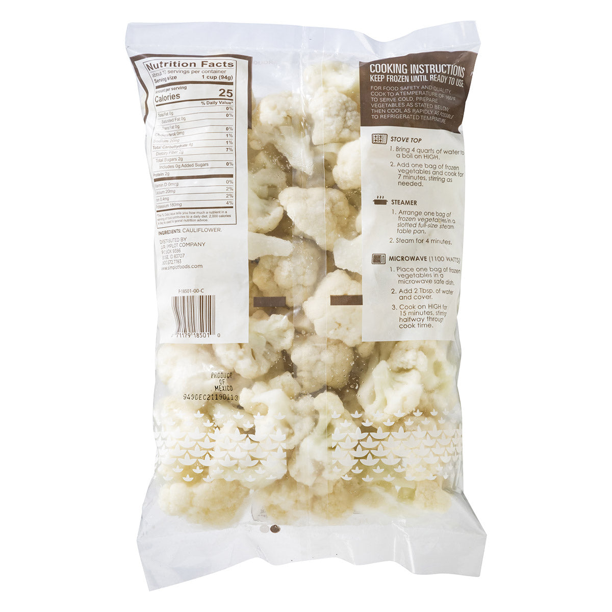 Simplot Simple Goodness Classic Vegetables Cauliflower IQF 2 Pound Each - 12 Per Case.