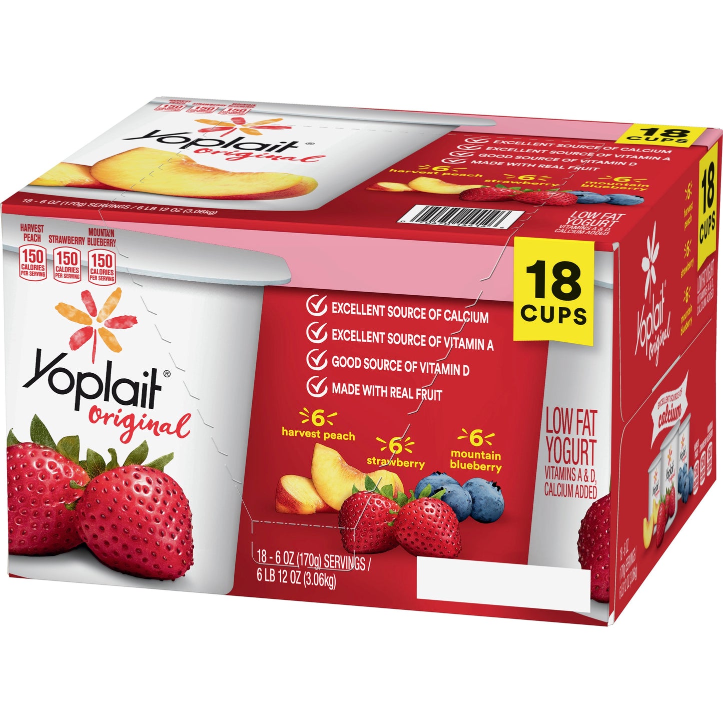 Yoplait® Original Yogurt Single Serve Cup Variety Peach Blueberry Strawberry 108 Ounce Size - 1 Per Case.