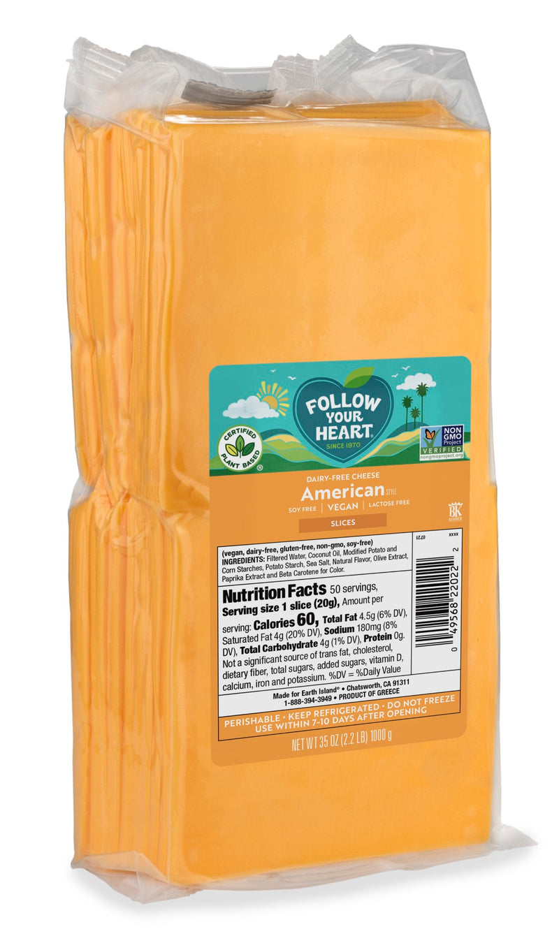 Follow Your Heart Vegan American Cheese Slices 2.2 Pound Each - 14 Per Case.