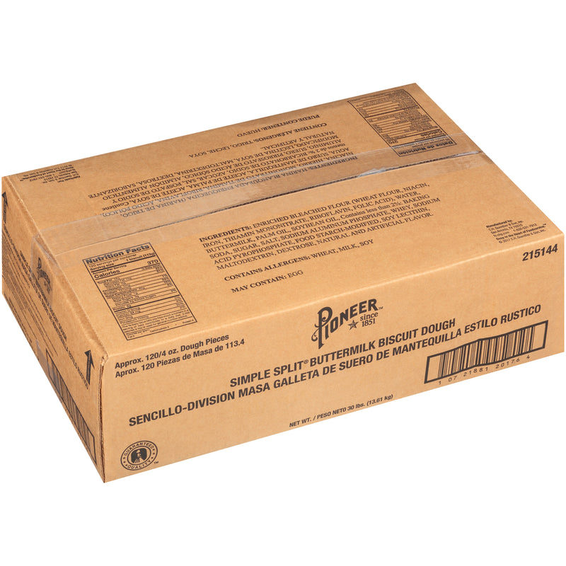 Pioneer Simple Split Buttermilk Biscuit Dough 4 Ounce Size - 120 Per Case.