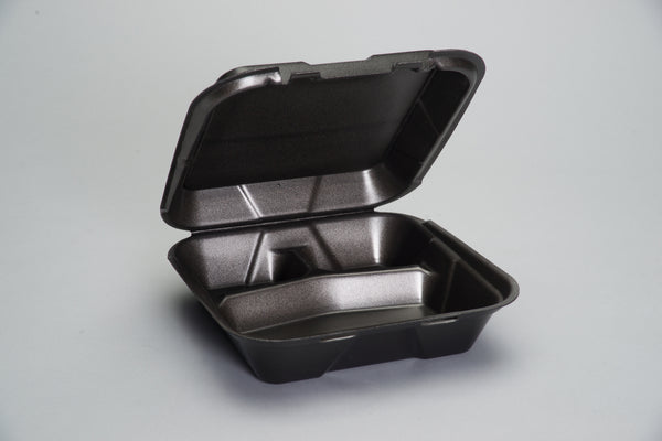 Large Compartment Snap It Foam Hinged Dinner Container Black 100 Each - 200 Per Case.