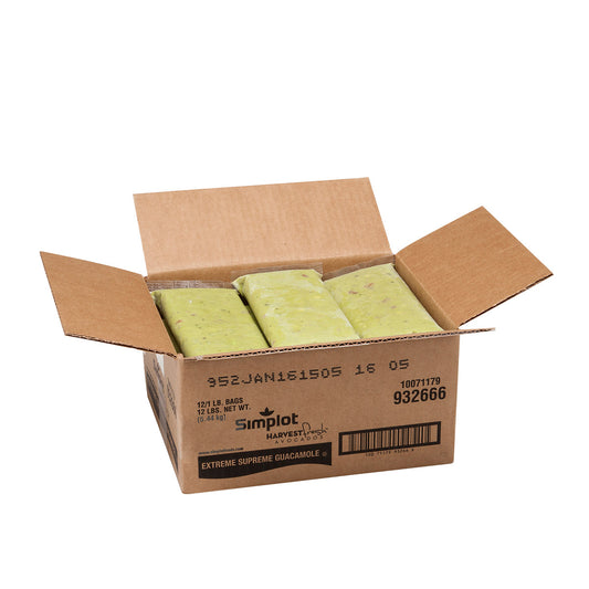 Simplot Harvest Fresh Avocados Extreme Supreme Guacamole Frozen 1 Pound Each - 12 Per Case.