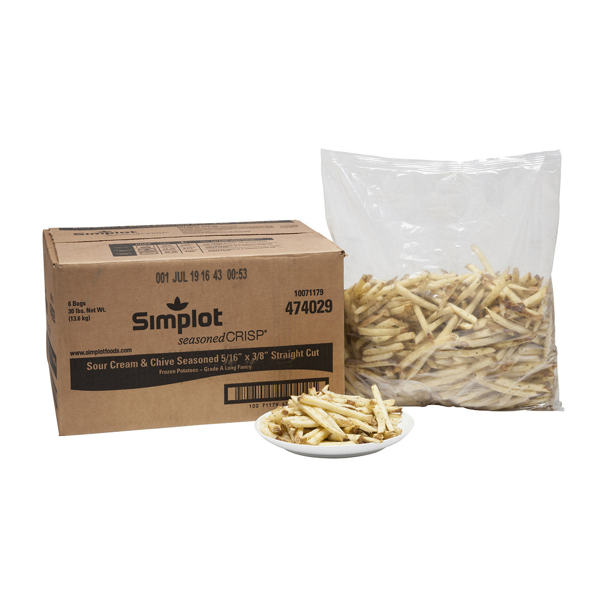 Simplot Seasonedcrisp 6"x8" Sour Cream And Chive Straight Cut Fries Skin On 5 Pound Each - 6 Per Case.