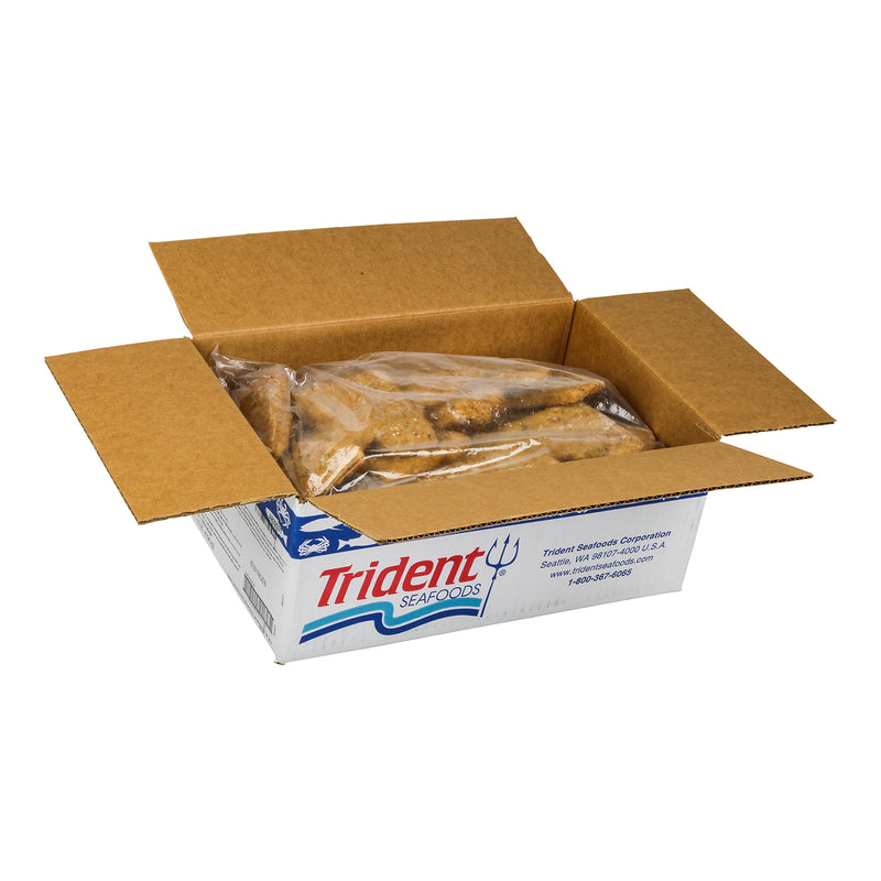 Trident Seafoods 4 Ounce 10 Grain Crunchy Breaded Oven Ready Pollock 10 Pound Each - 1 Per Case.