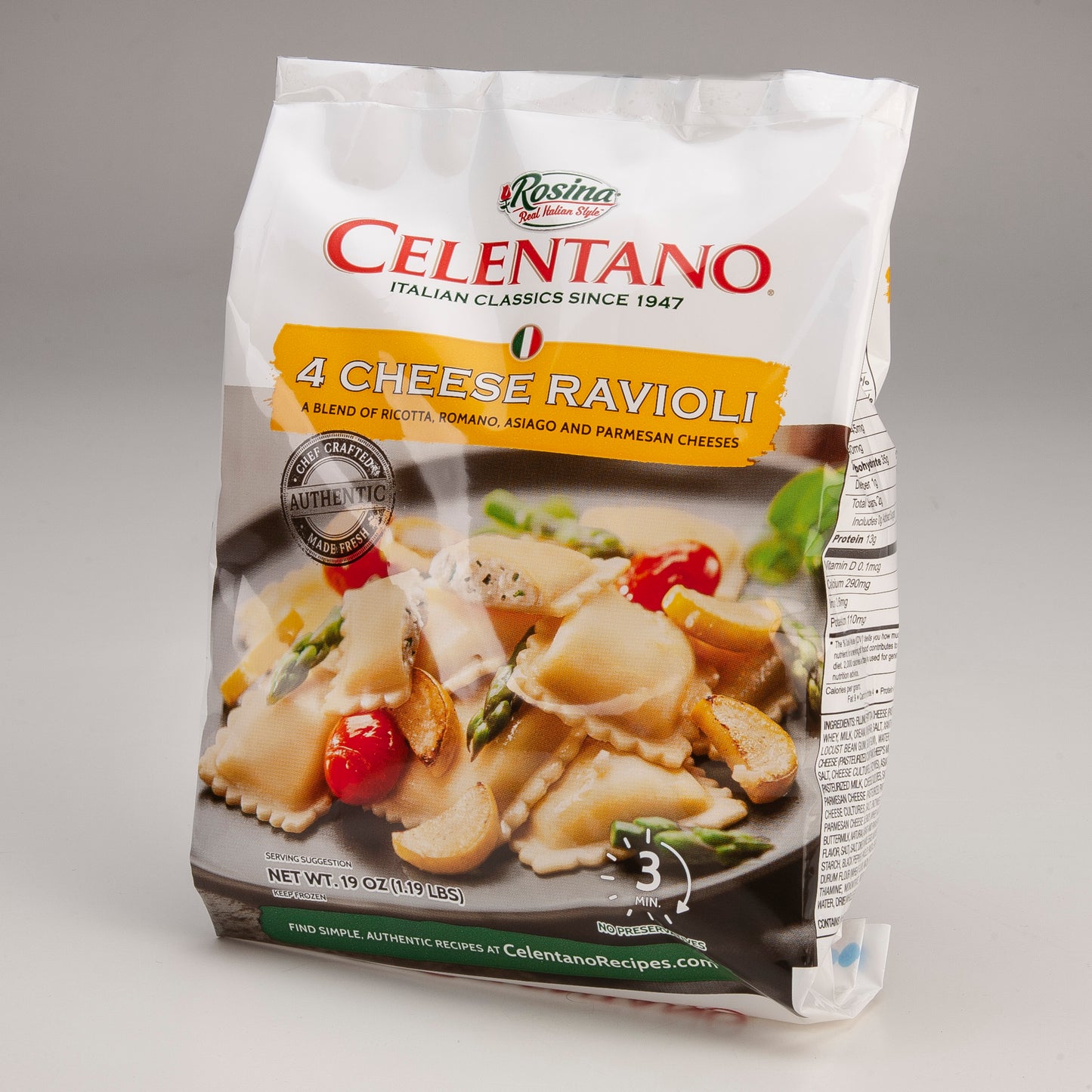 Celentano Four Cheese Ravioli 19 Ounce Size - 12 Per Case.