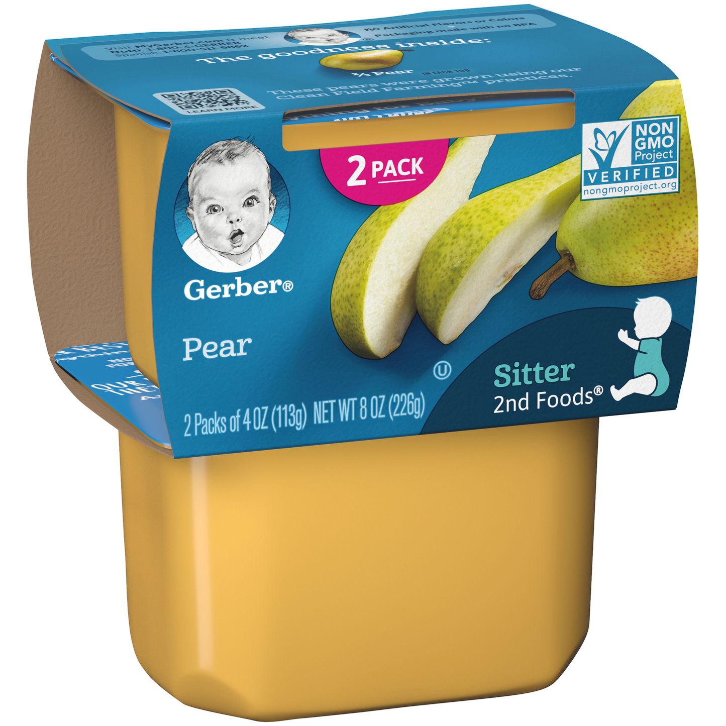 (2 pack of 4 Oz) Gerber 2nd Foods Pear Baby Food 8 Ounce Size - 8 Per Case.