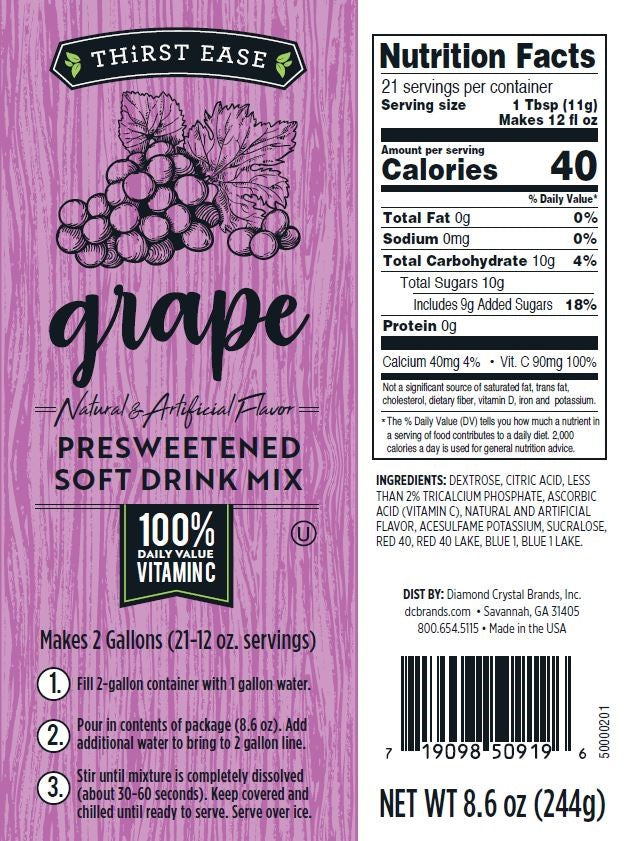 Thirst Ease Drink Mix Grape 8.6 Ounce Size - 12 Per Case.