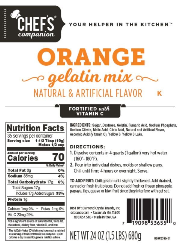 Chefs Companion Gelatin Orange 24 Ounce Size - 12 Per Case.