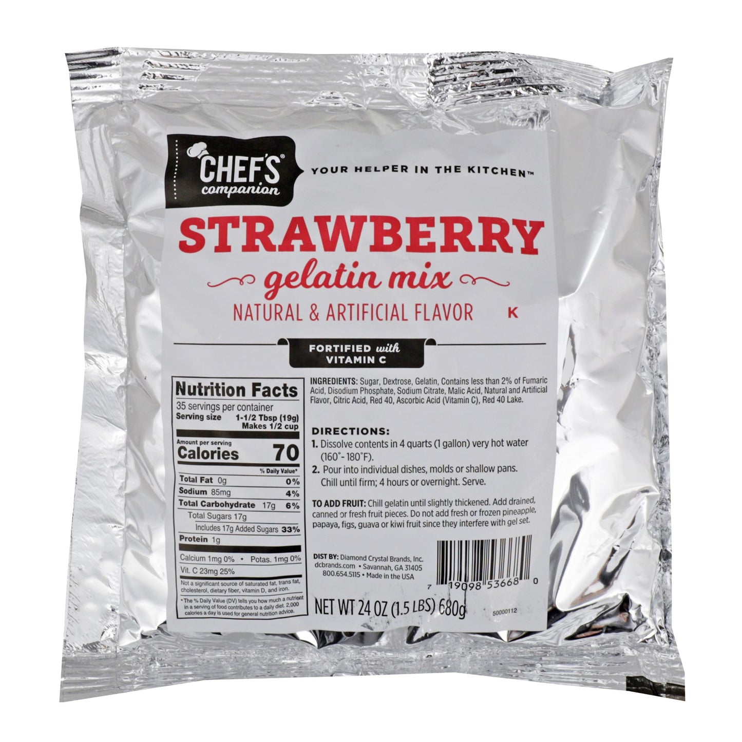 Chefs Companion Strawberry Gelatin Mix 24 Ounce Size - 12 Per Case.