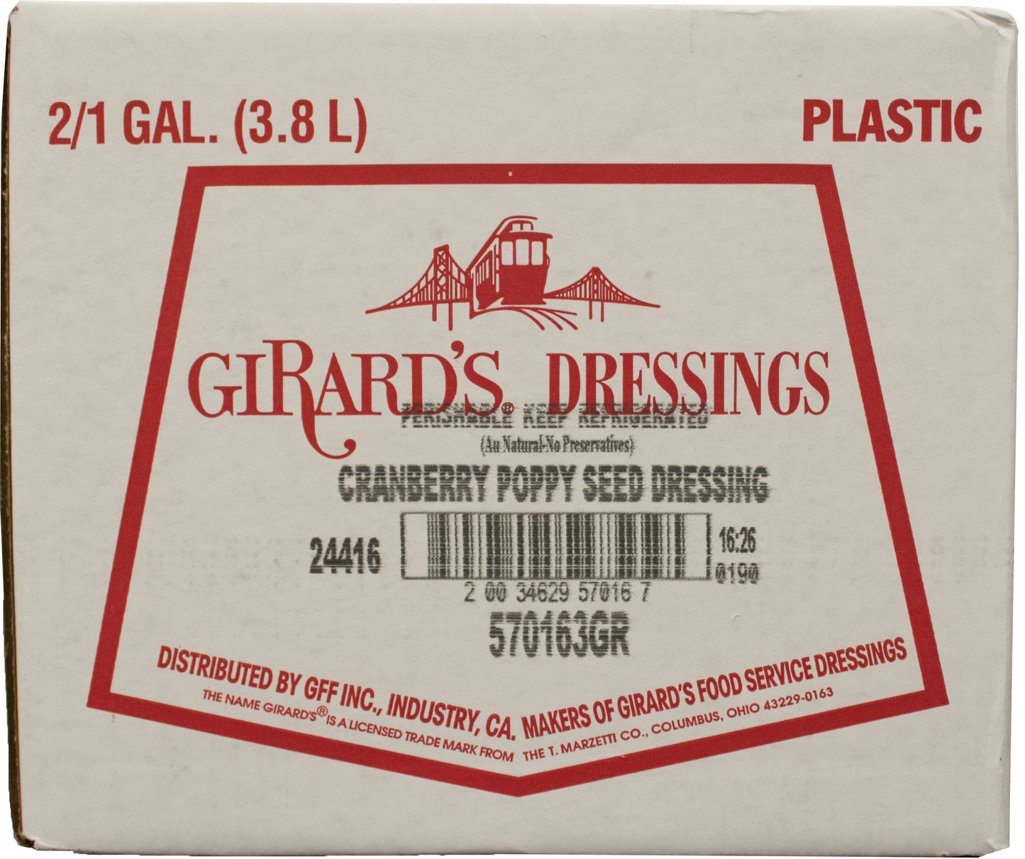 Girard's Cranberry Poppyseed Dressing, 1 Gallon - 2 Per Case.