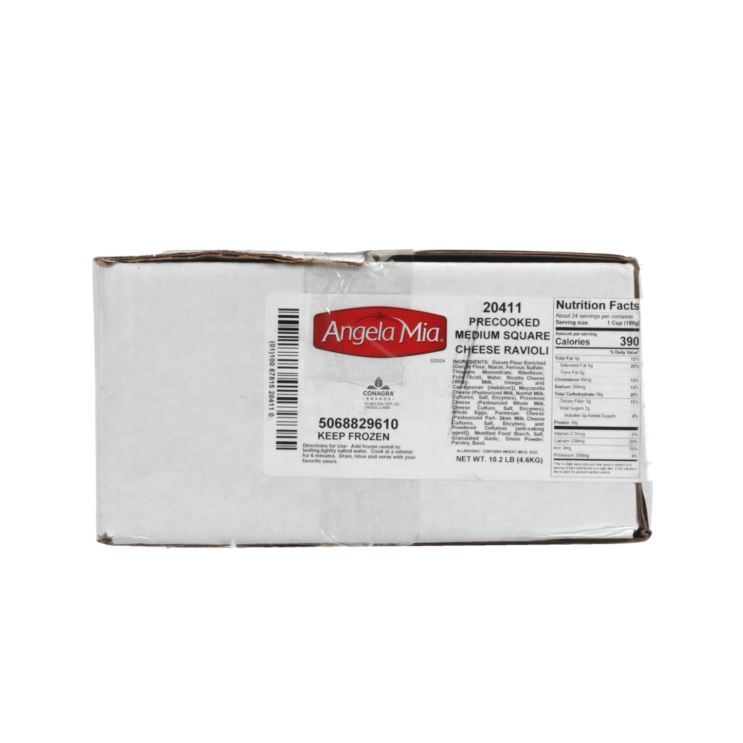 Angela Mia Cheese Pre Cooked Ravioli 10.2 Pound Each - 1 Per Case.