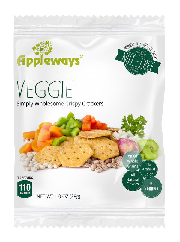 Appleways Whole Grain Veggie Crispy Crackers Individually Wrapped 1 Ounce Size - 108 Per Case.