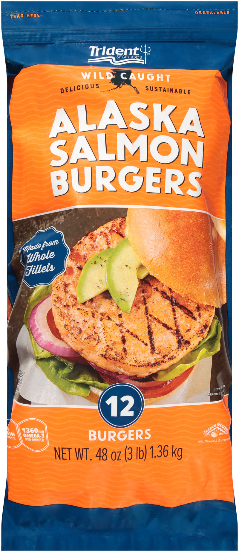 Trident Seafoods 4 Ounce Boneless Skinless Parfried Alaskan Salmon Burger 3 Pound Each - 12 Per Case.