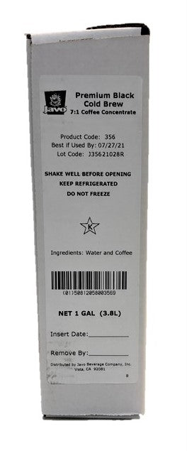 Javo Beverage Premium Black Cold Brew Coffee 1 Gallon - 1 Per Case.