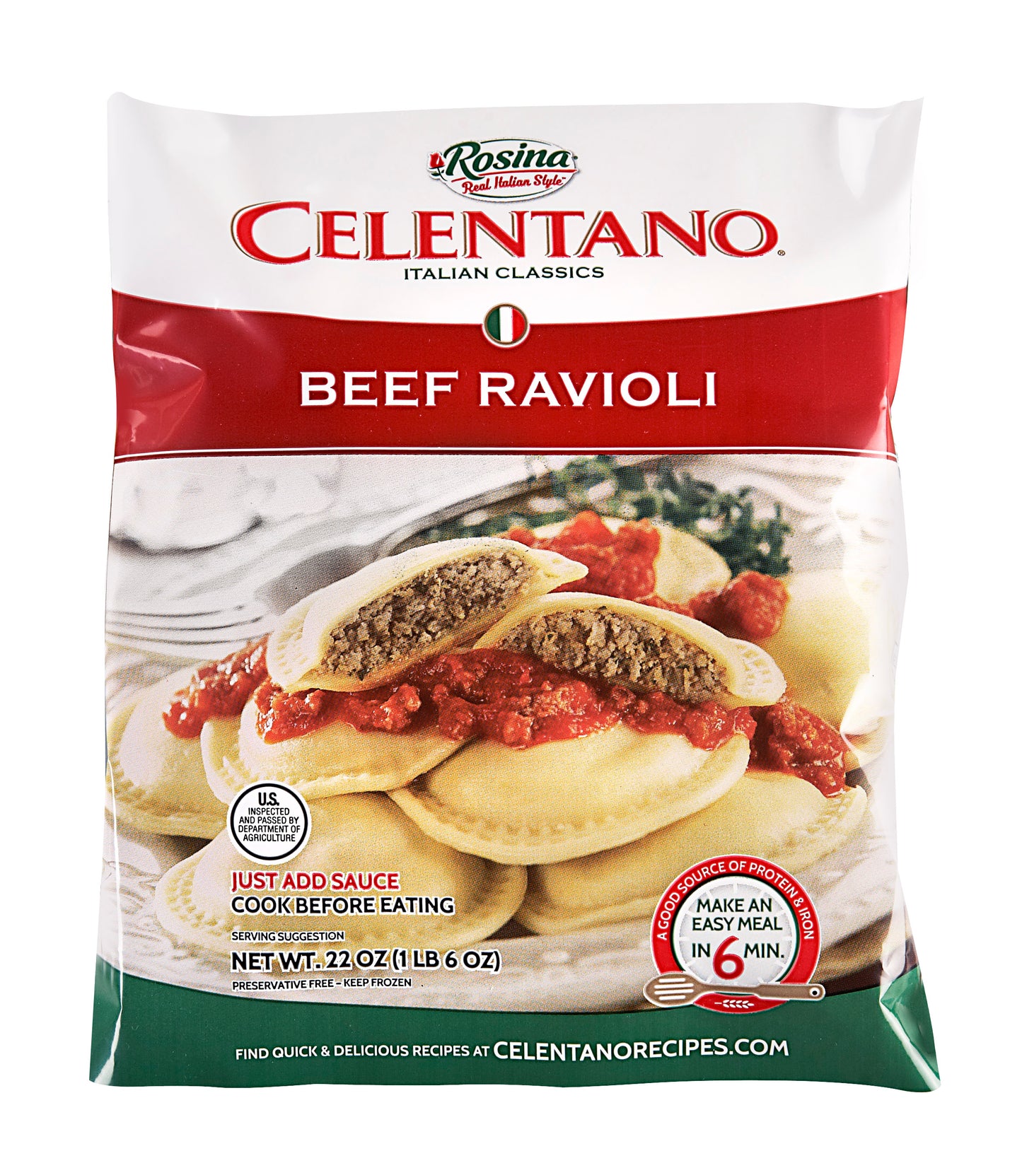 Celentano Large Round Beef Ravioli 22 Ounce Size - 12 Per Case.