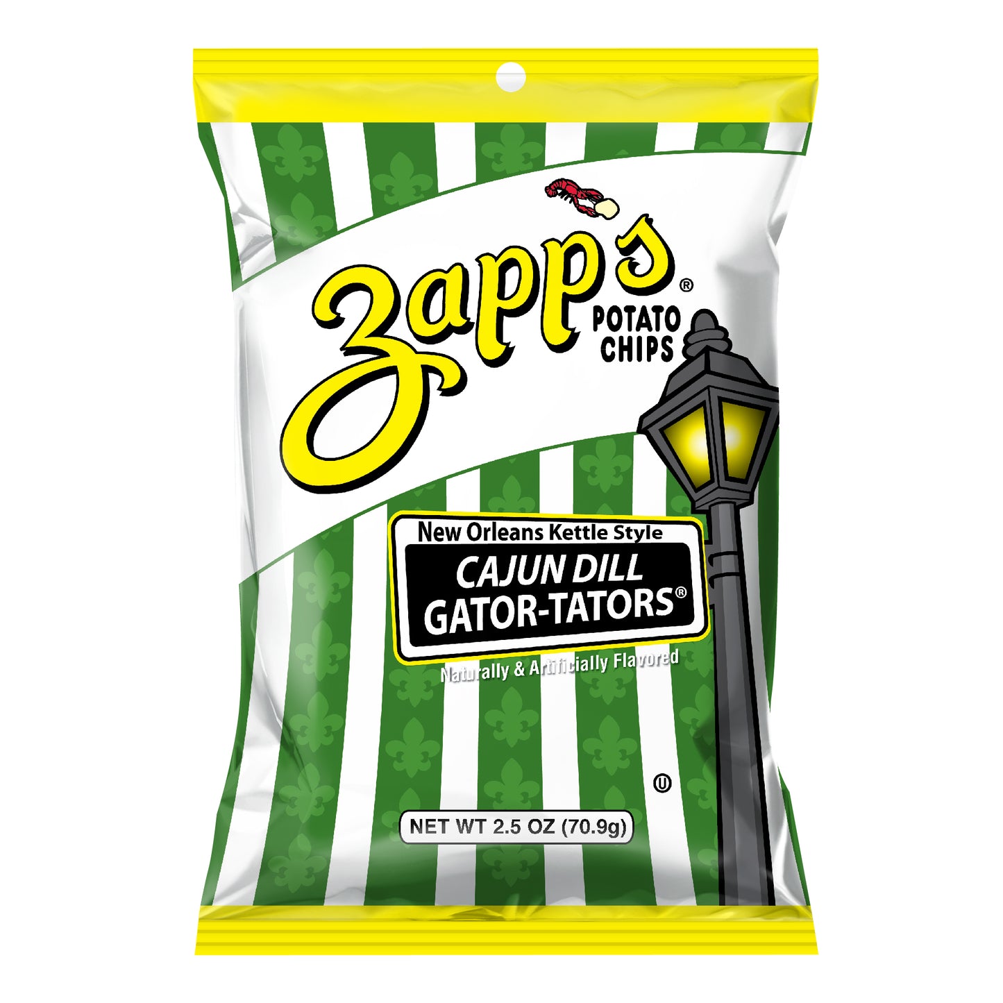 Zapp's Potato Chips Cajun Dill Gatortators Kettle Chips 2.5 Ounce Size - 10 Per Case.