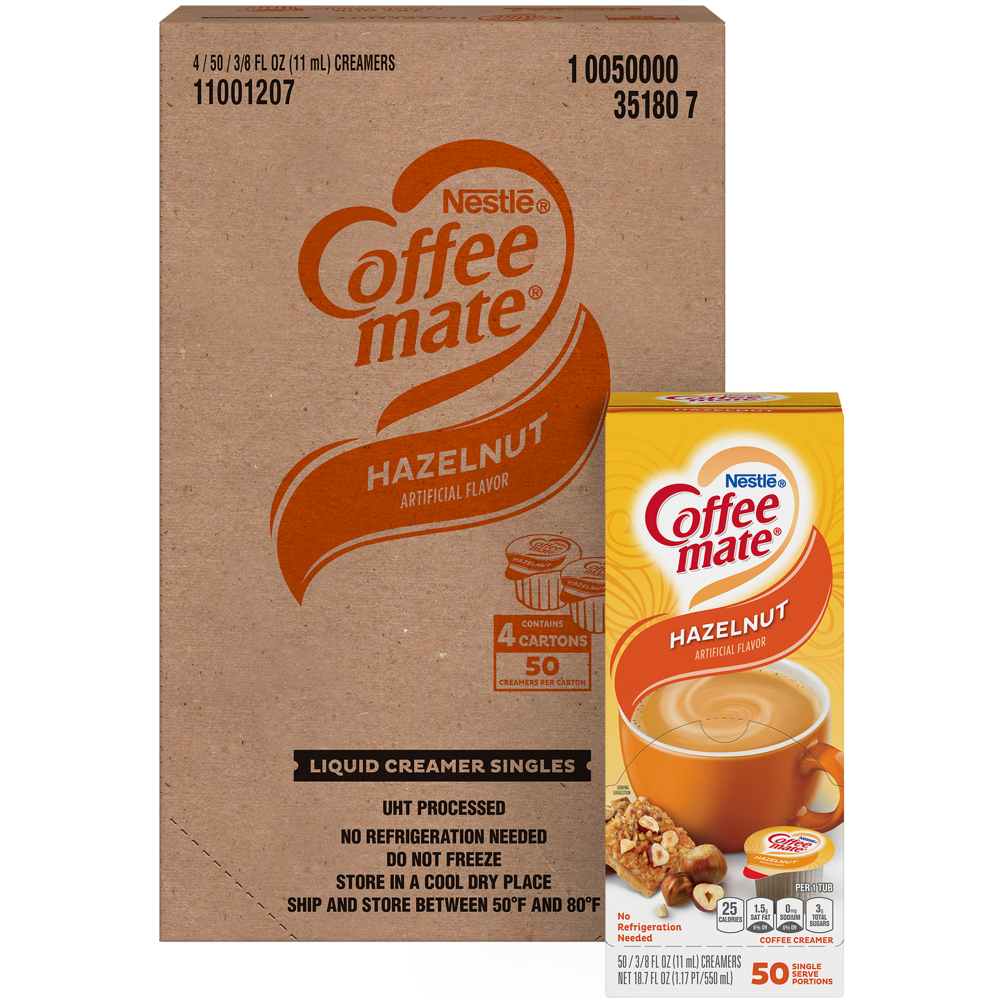 Nestle Coffee Mate Coffee Creamer Hazelnut Flavor Liquid Creamer Singles 18.7 Fluid Ounce - 4 Per Case.