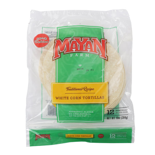 Mayan Farm 6" White Corn Tortilla 0.833 Ounce Size - 12 Per Case.