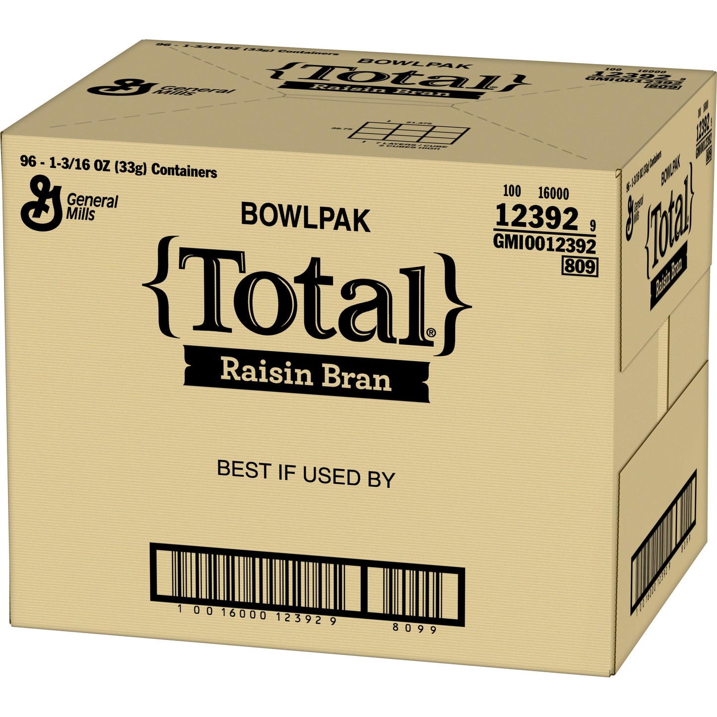 Total™ Raisin Bran Cereal Single Serve Bowlpak 1.19 Ounce Size - 96 Per Case.